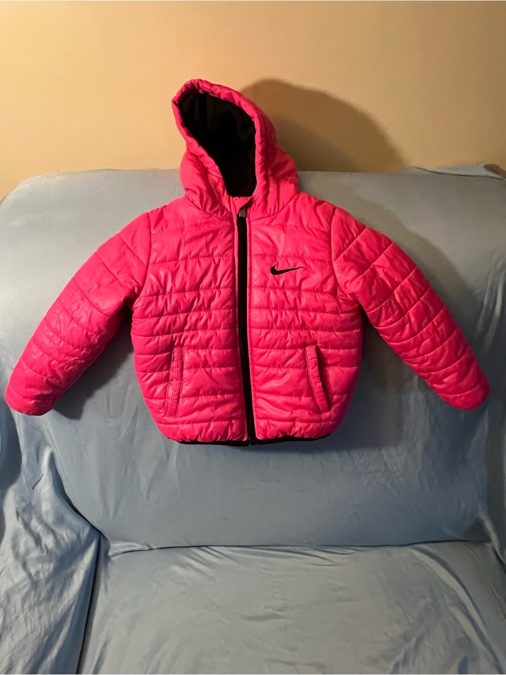 Nike Kids Hooded Puffer Jacket - Hot Pink with Black Logo